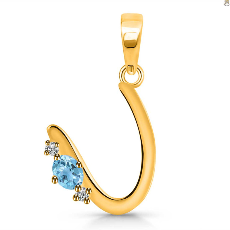Blue Topaz & White Topaz Alphabet U Pendant BTZ-RDA-21.