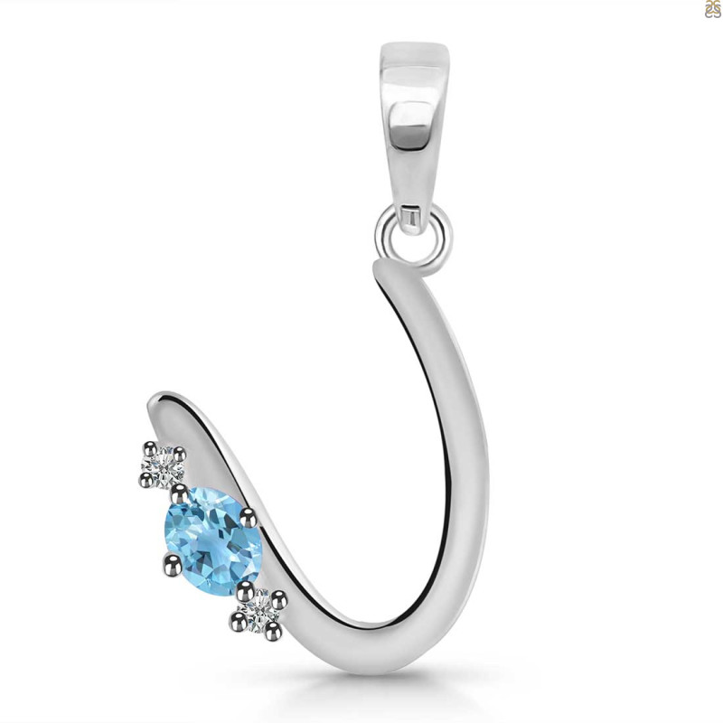 Blue Topaz & White Topaz Alphabet U Pendant BTZ-RDA-21.