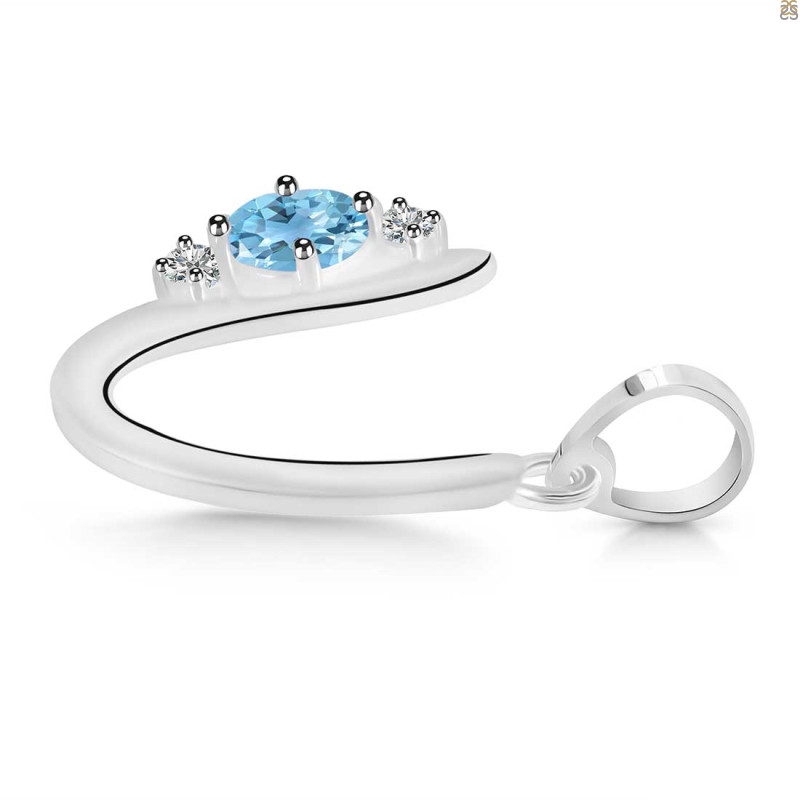 Blue Topaz & White Topaz Alphabet U Pendant