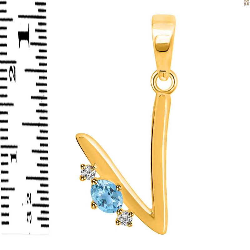 Blue Topaz & White Topaz Alphabet V Pendant BTZ-RDA-22.