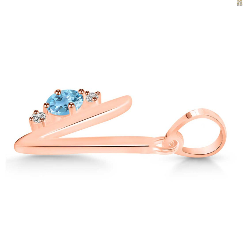Blue Topaz & White Topaz Alphabet V Pendant BTZ-RDA-22.