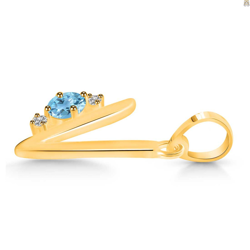 Blue Topaz & White Topaz Alphabet V Pendant BTZ-RDA-22.
