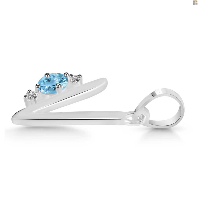 Blue Topaz & White Topaz Alphabet V Pendant