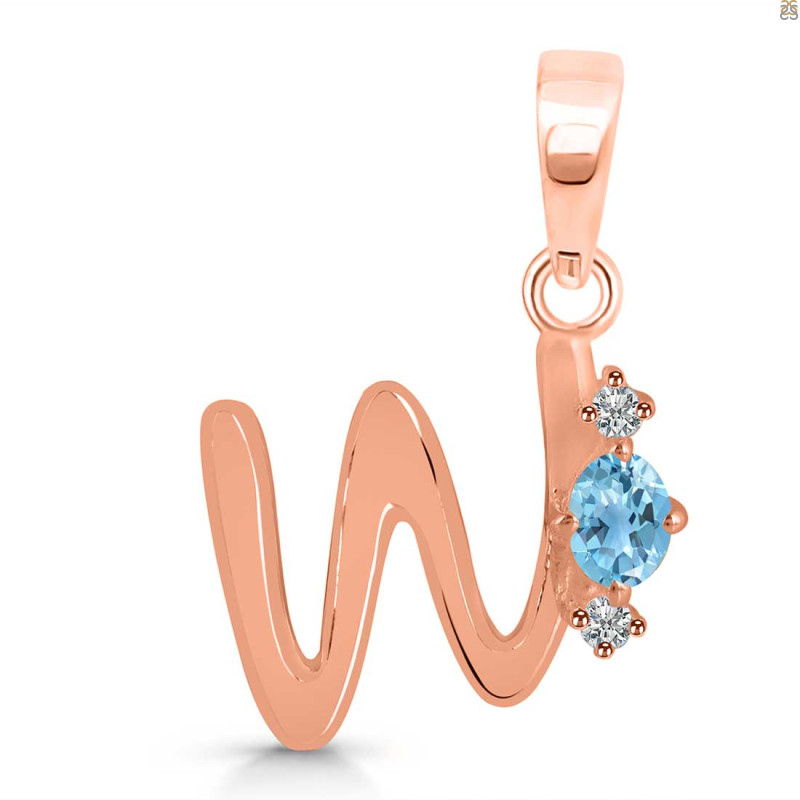 Blue Topaz & White Topaz Alphabet W Pendant BTZ-RDA-23.