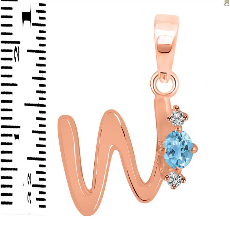 Blue Topaz & White Topaz Alphabet W Pendant BTZ-RDA-23.