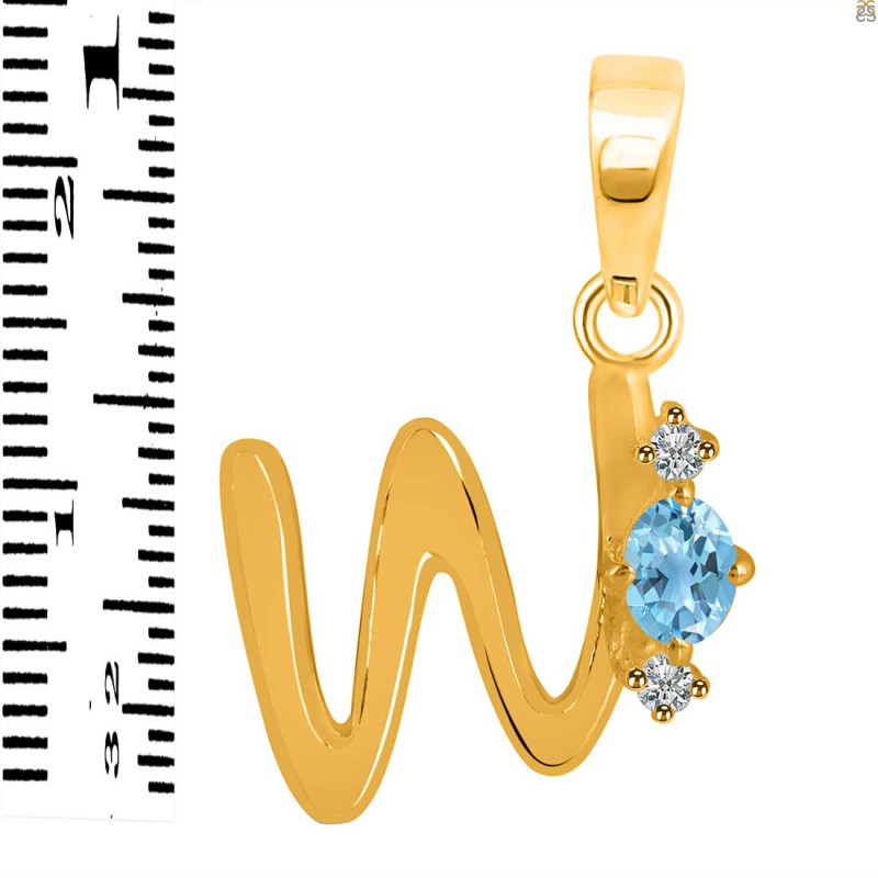 Blue Topaz & White Topaz Alphabet W Pendant BTZ-RDA-23.