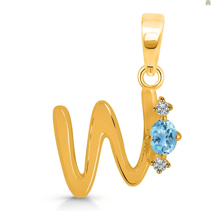 Blue Topaz & White Topaz Alphabet W Pendant BTZ-RDA-23.