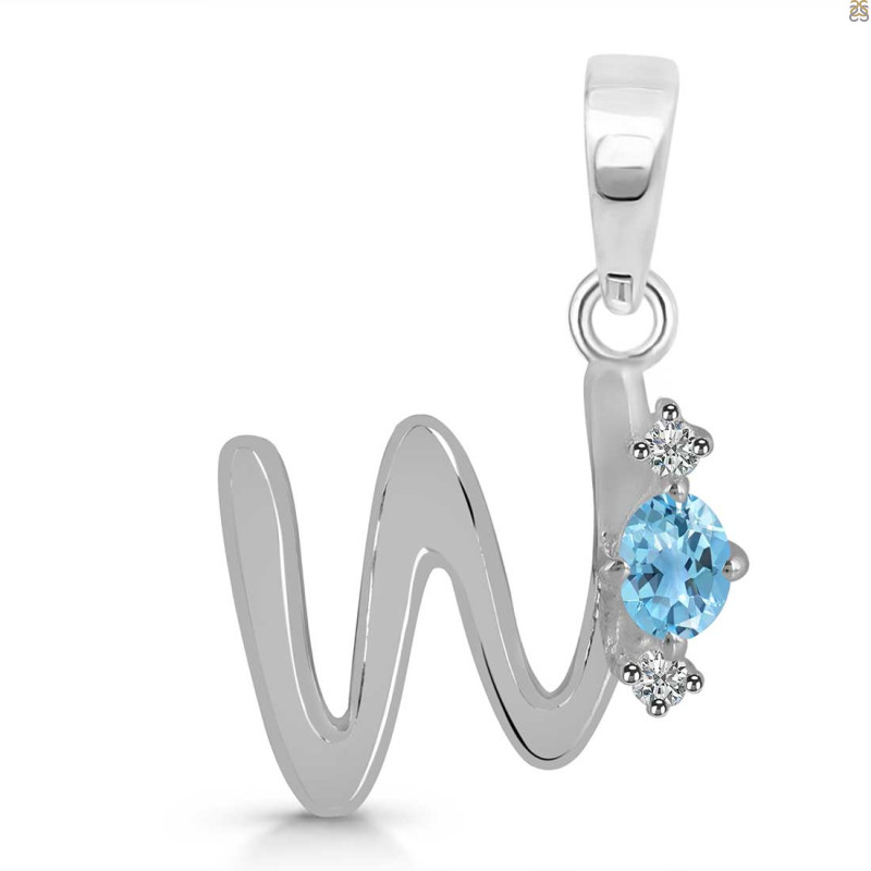 Blue Topaz & White Topaz Alphabet W Pendant BTZ-RDA-23.