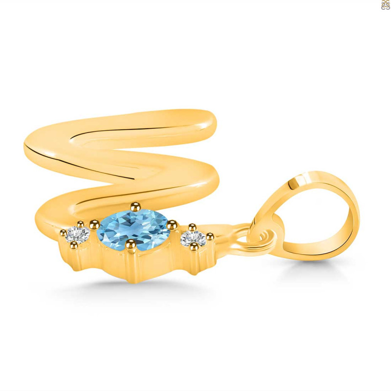Blue Topaz & White Topaz Alphabet W Pendant BTZ-RDA-23.