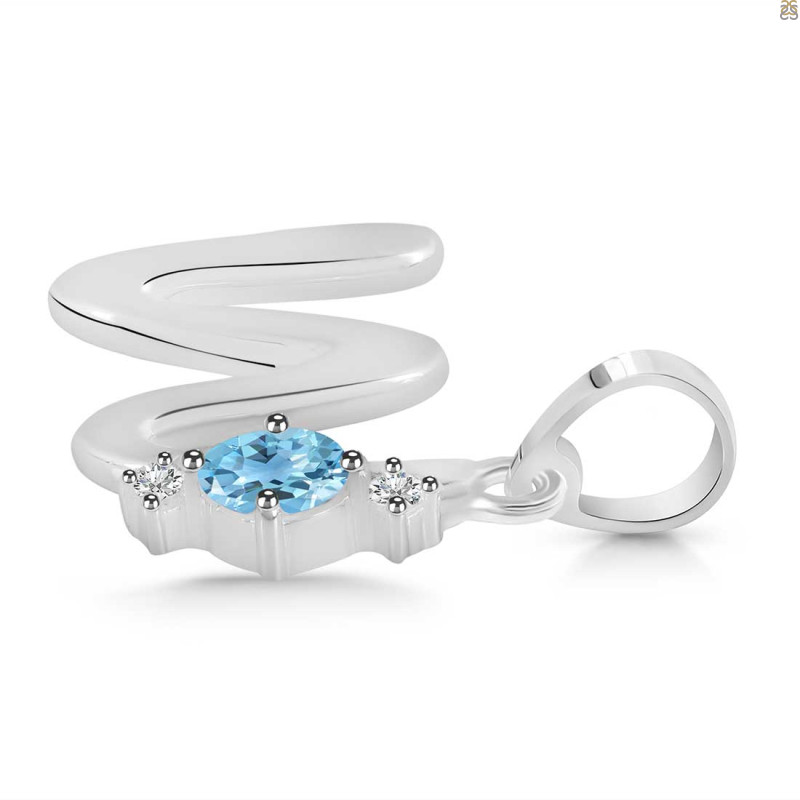 Blue Topaz & White Topaz Alphabet W Pendant