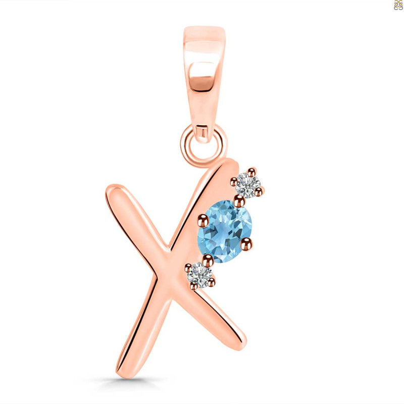 Blue Topaz & White Topaz Alphabet X Pendant BTZ-RDA-24.