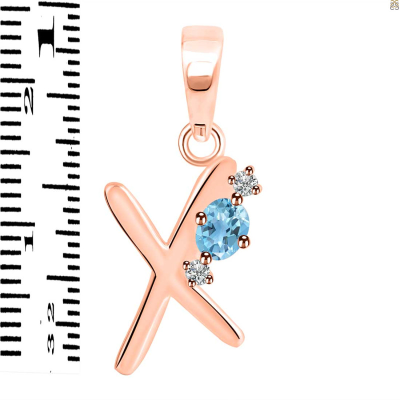 Blue Topaz & White Topaz Alphabet X Pendant BTZ-RDA-24.