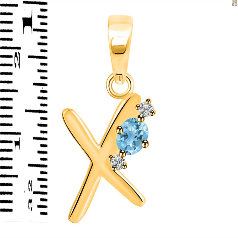 Blue Topaz & White Topaz Alphabet X Pendant BTZ-RDA-24.