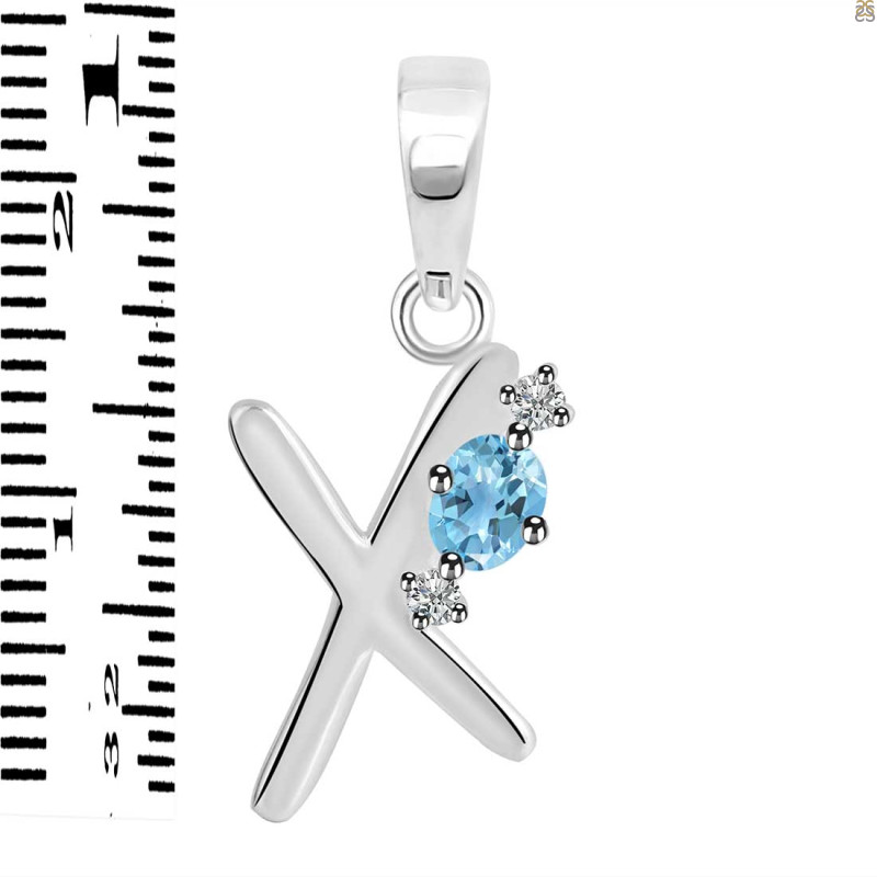 Blue Topaz & White Topaz Alphabet X Pendant BTZ-RDA-24.
