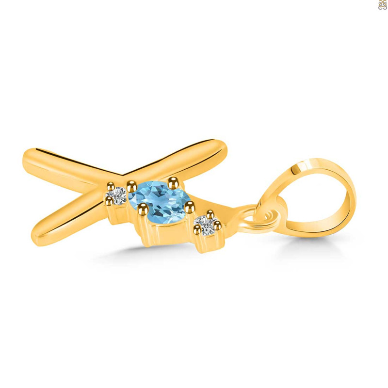 Blue Topaz & White Topaz Alphabet X Pendant BTZ-RDA-24.