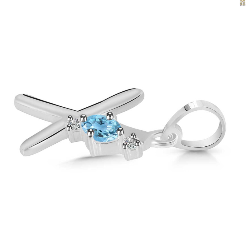 Blue Topaz & White Topaz Alphabet X Pendant