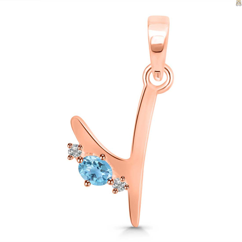 Blue Topaz & White Topaz Alphabet Y Pendant BTZ-RDA-25.