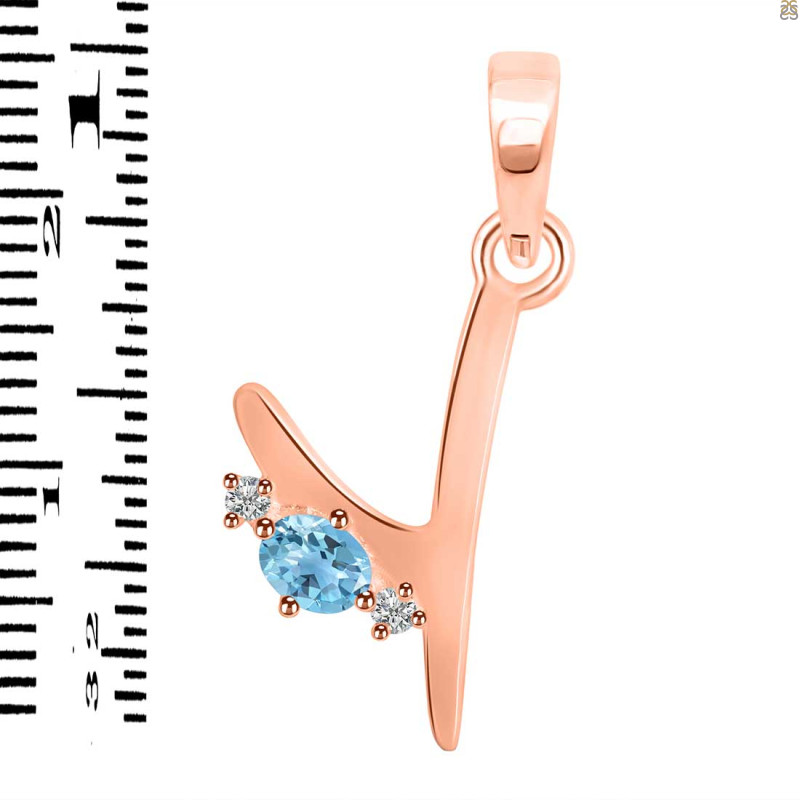 Blue Topaz & White Topaz Alphabet Y Pendant BTZ-RDA-25.