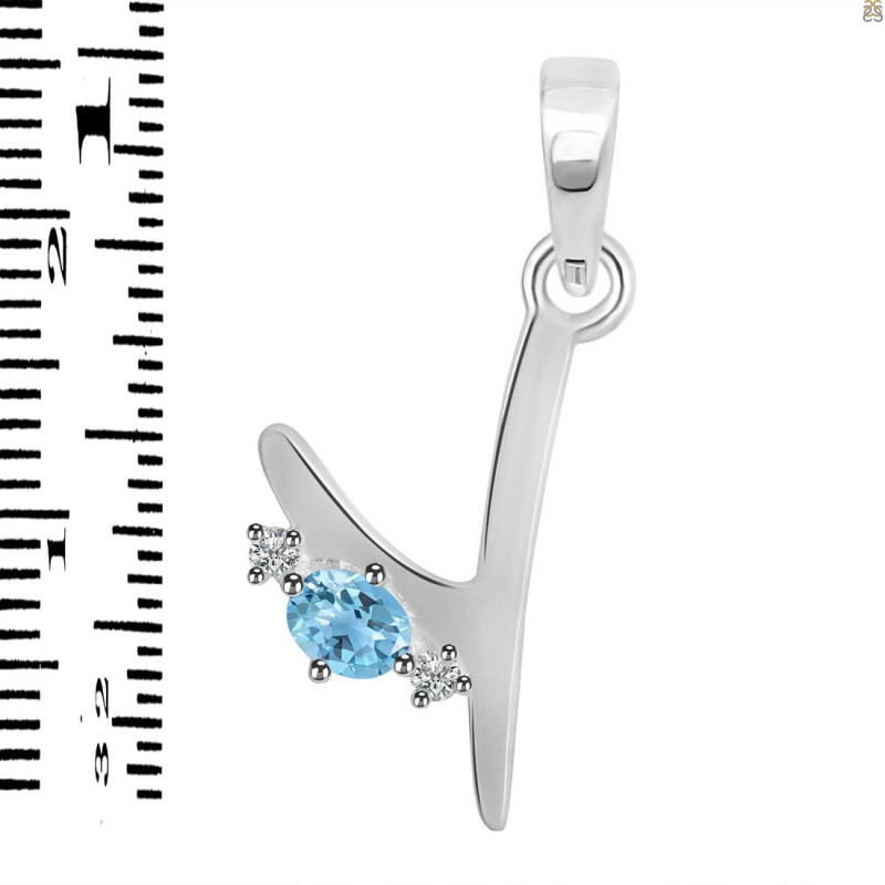 Blue Topaz & White Topaz Alphabet Y Pendant BTZ-RDA-25.