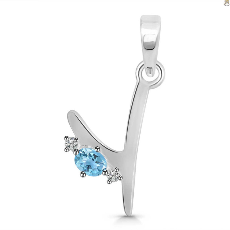 Blue Topaz & White Topaz Alphabet Y Pendant BTZ-RDA-25.
