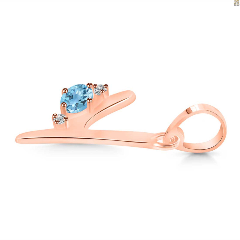 Blue Topaz & White Topaz Alphabet Y Pendant BTZ-RDA-25.