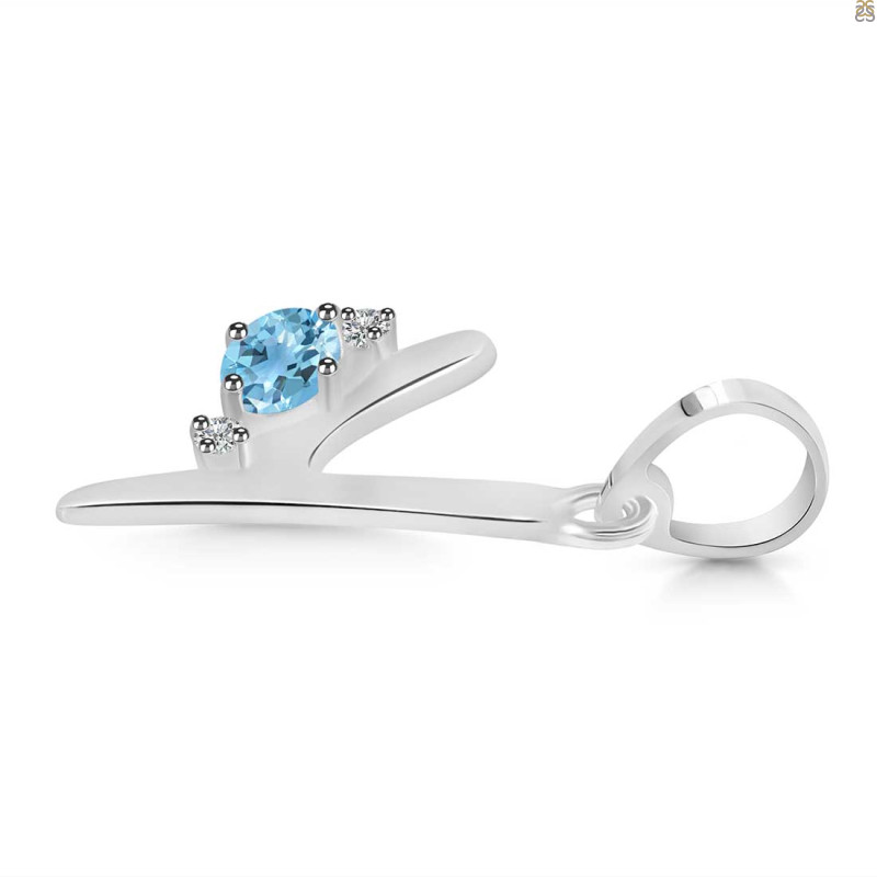 Blue Topaz & White Topaz Alphabet Y Pendant