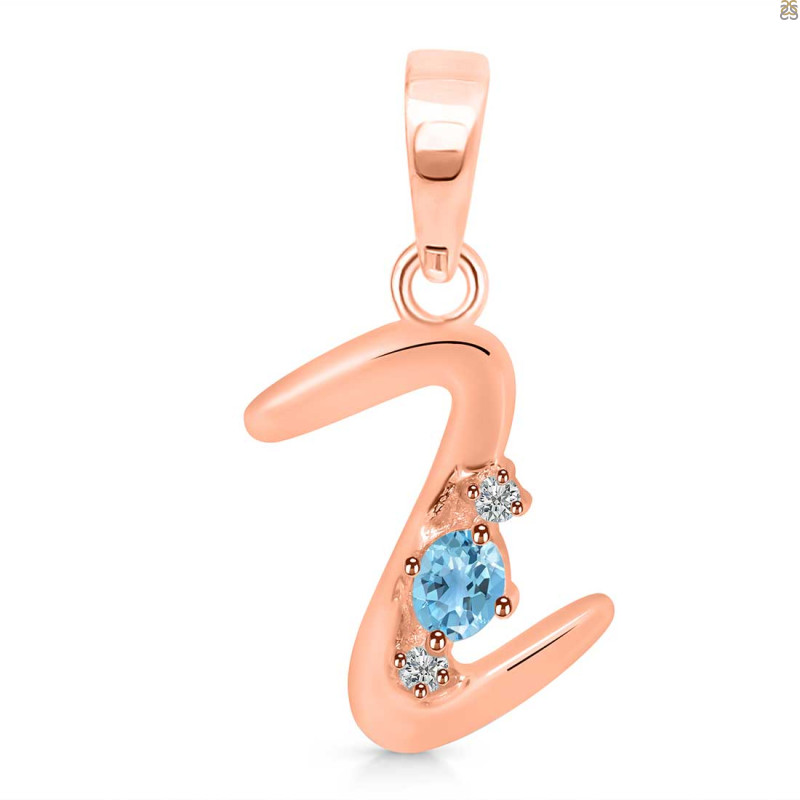 Blue Topaz & White Topaz Alphabet Z Pendant BTZ-RDA-26.