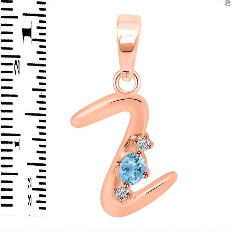 Blue Topaz & White Topaz Alphabet Z Pendant BTZ-RDA-26.