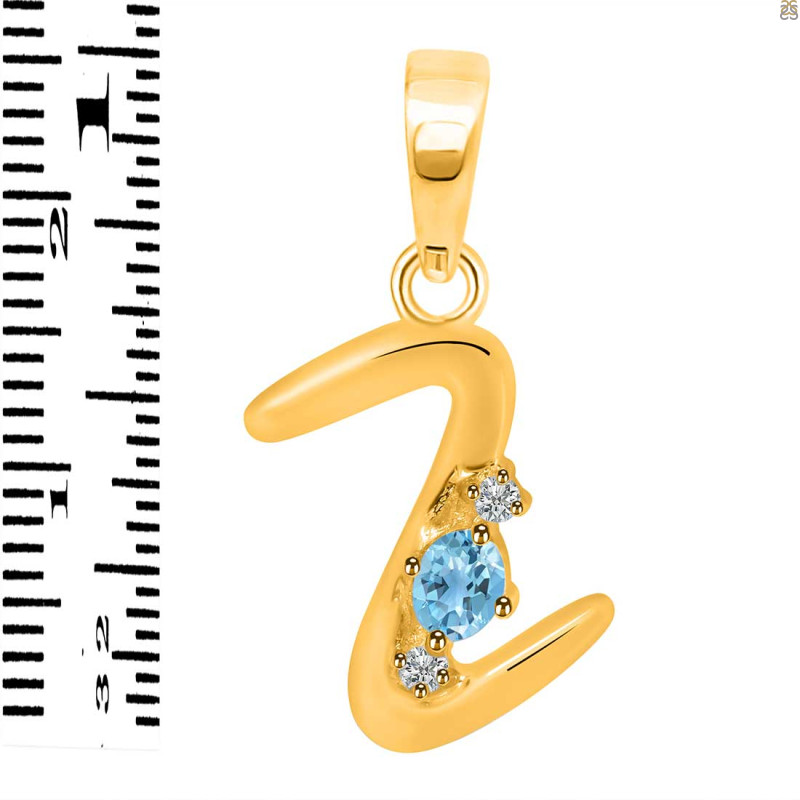 Blue Topaz & White Topaz Alphabet Z Pendant BTZ-RDA-26.