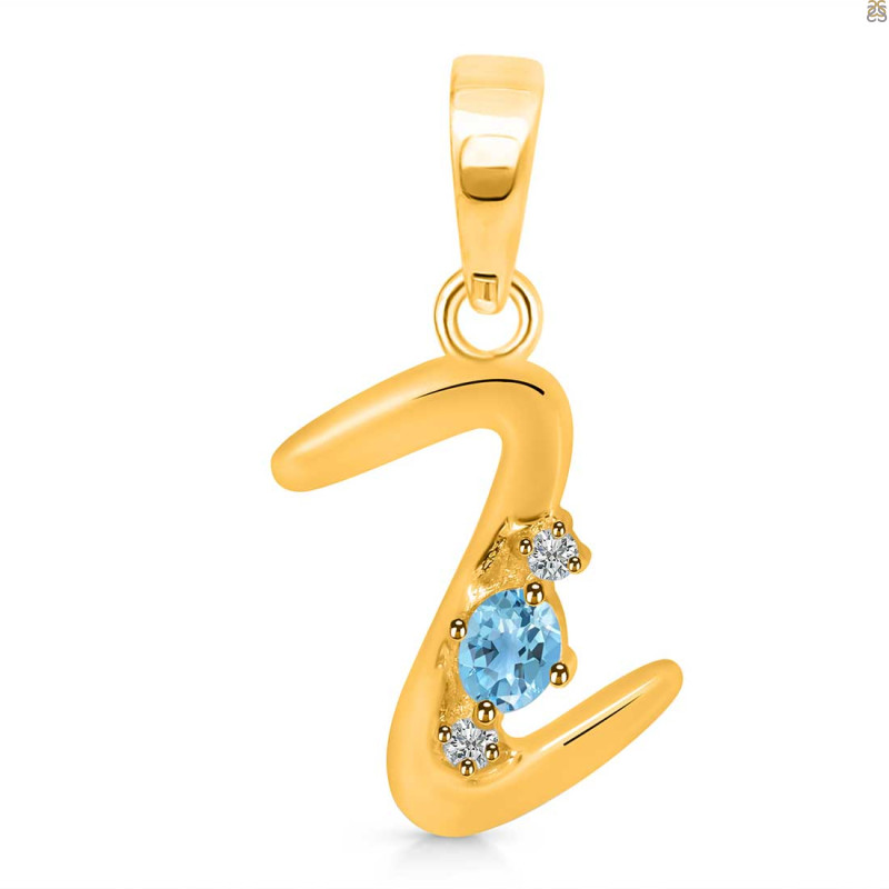 Blue Topaz & White Topaz Alphabet Z Pendant BTZ-RDA-26.