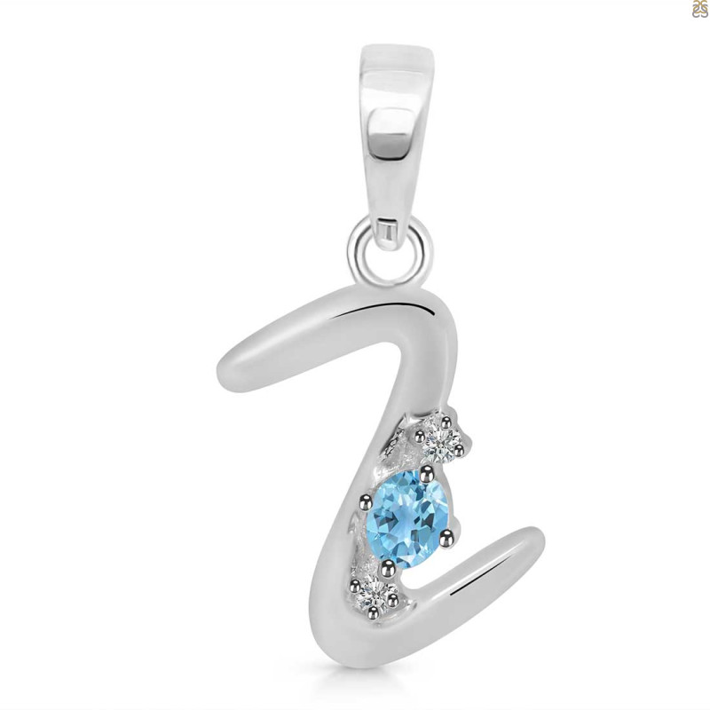 Blue Topaz & White Topaz Alphabet Z Pendant BTZ-RDA-26.