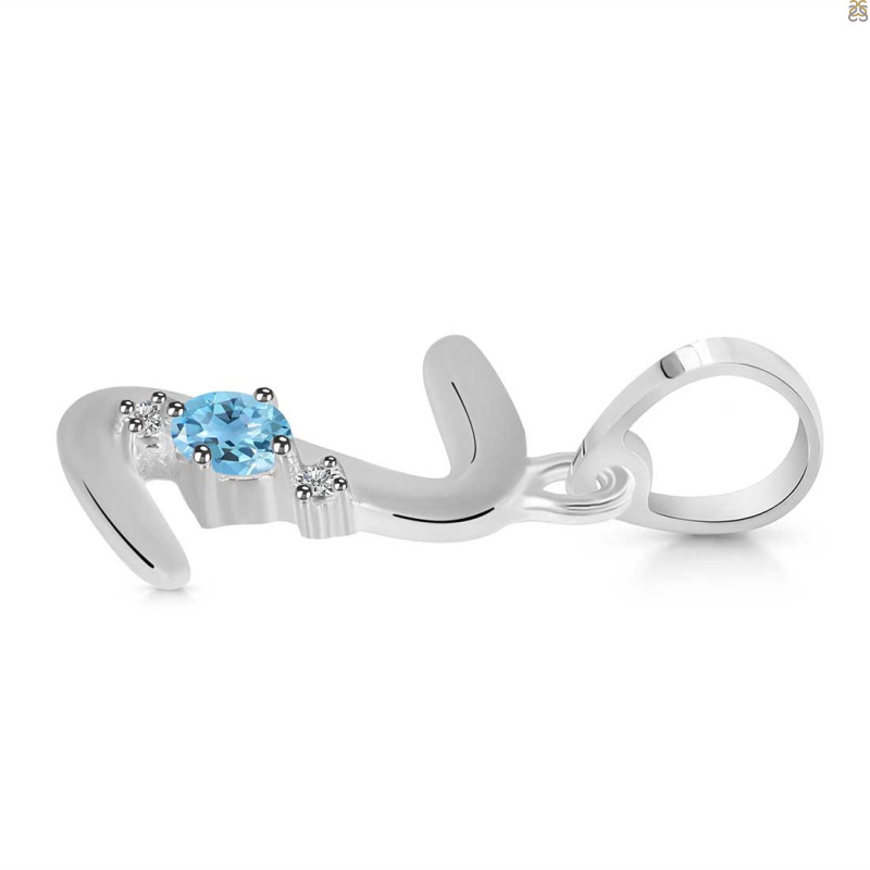 Blue Topaz & White Topaz Alphabet Z Pendant