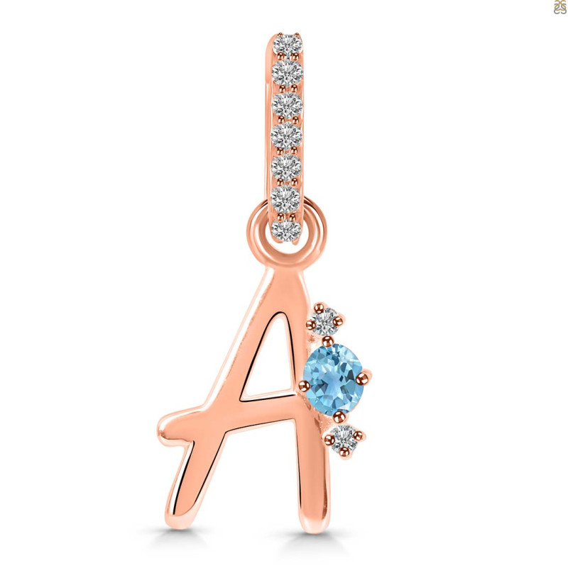 Blue Topaz & White Topaz Alphabet A Pendant BTZ-RDA-27.