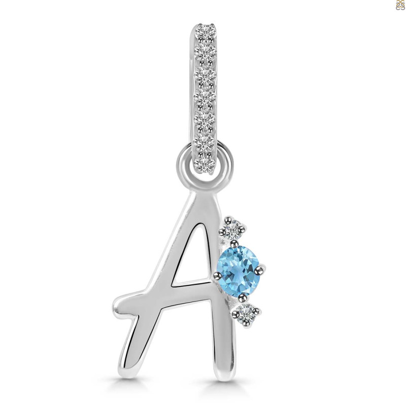 Blue Topaz & White Topaz Alphabet A Pendant BTZ-RDA-27.