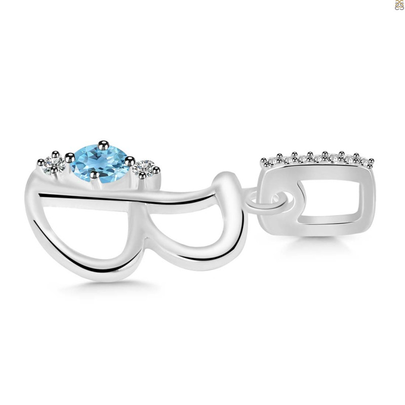 Blue Topaz & White Topaz Alphabet B Pendant