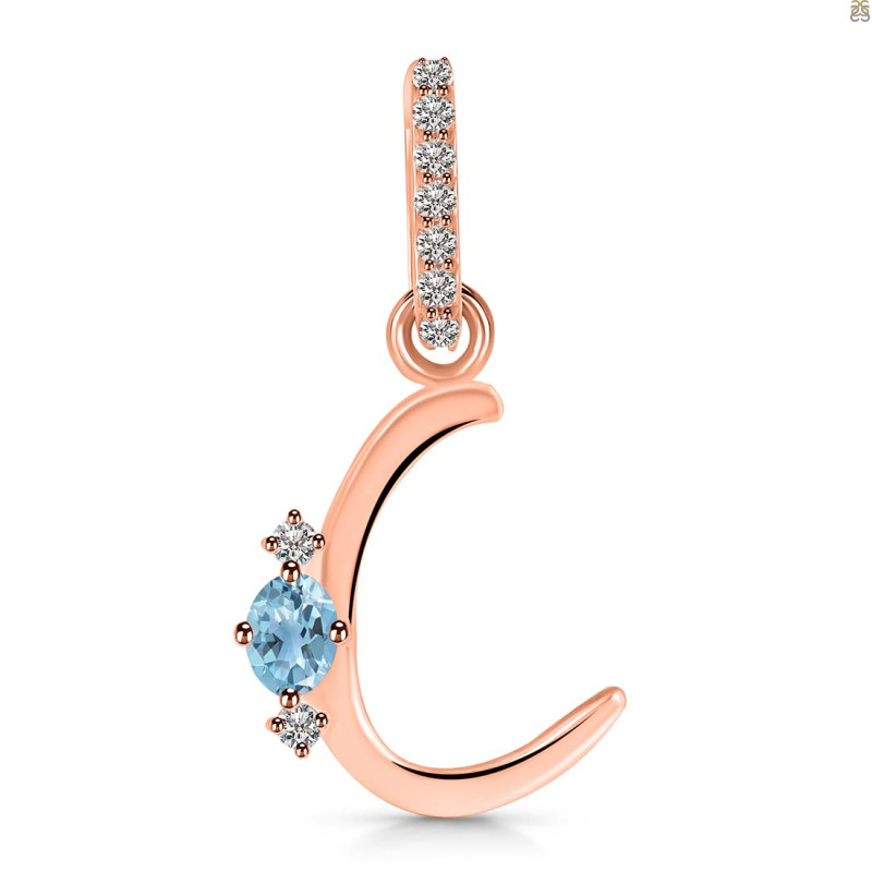 Blue Topaz & White Topaz Alphabet C Pendant BTZ-RDA-29.