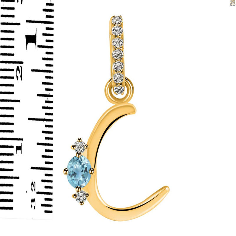 Blue Topaz & White Topaz Alphabet C Pendant BTZ-RDA-29.