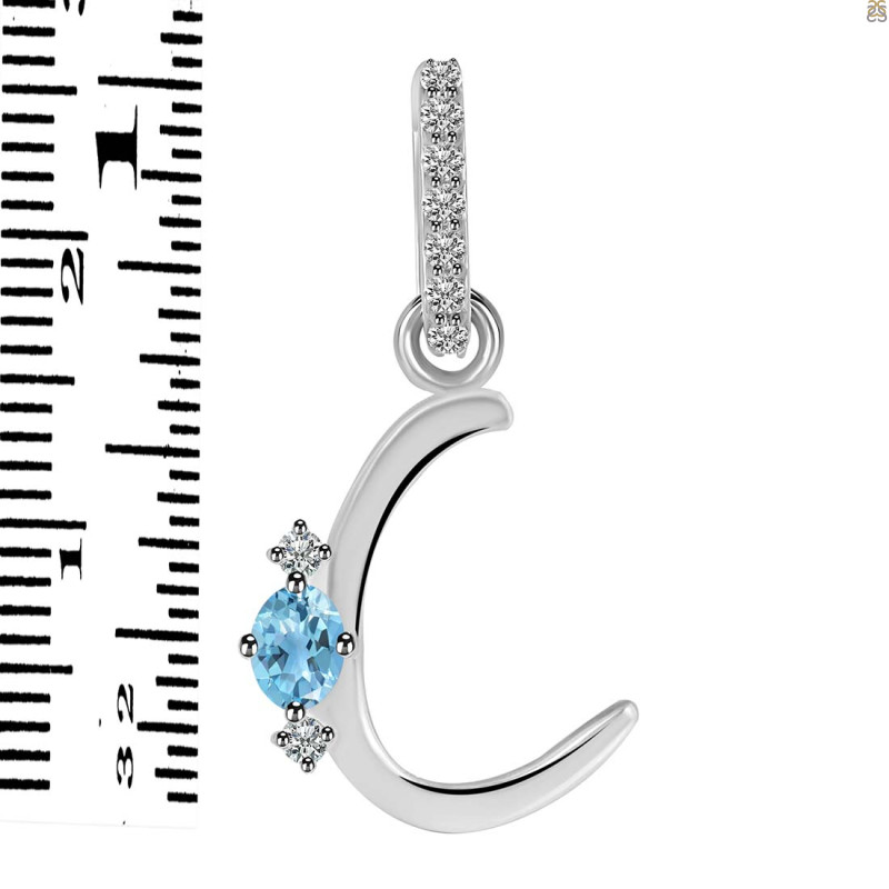 Blue Topaz & White Topaz Alphabet C Pendant BTZ-RDA-29.