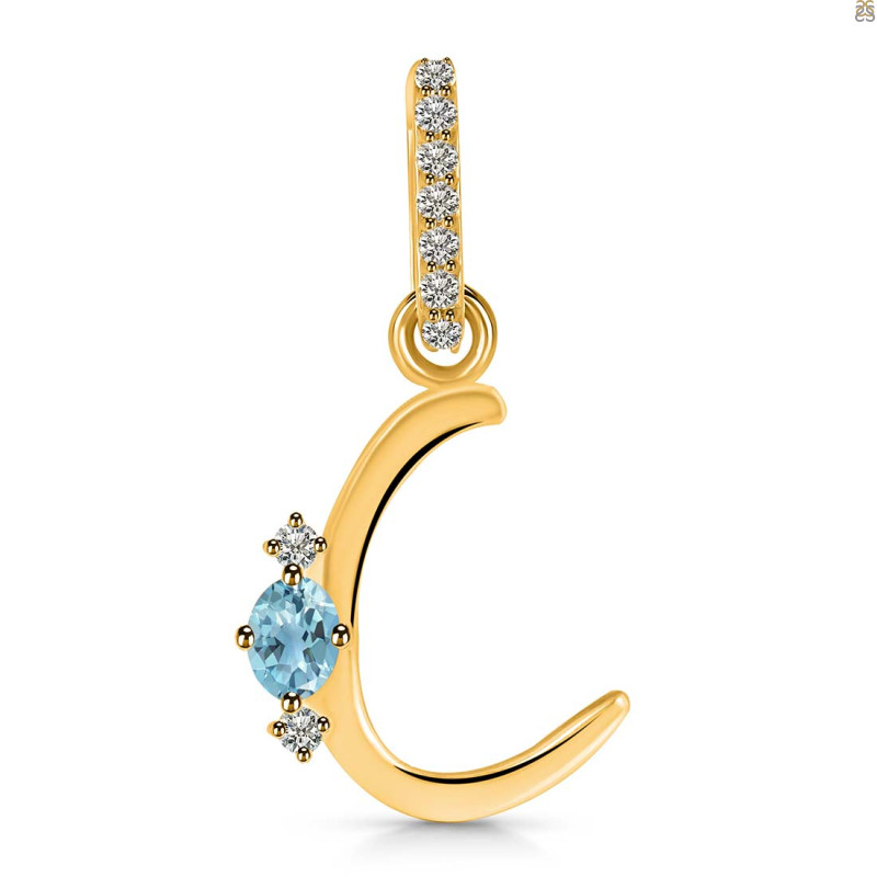 Blue Topaz & White Topaz Alphabet C Pendant BTZ-RDA-29.