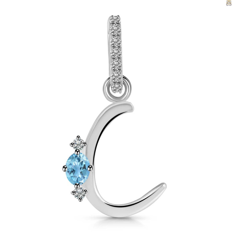 Blue Topaz & White Topaz Alphabet C Pendant BTZ-RDA-29.