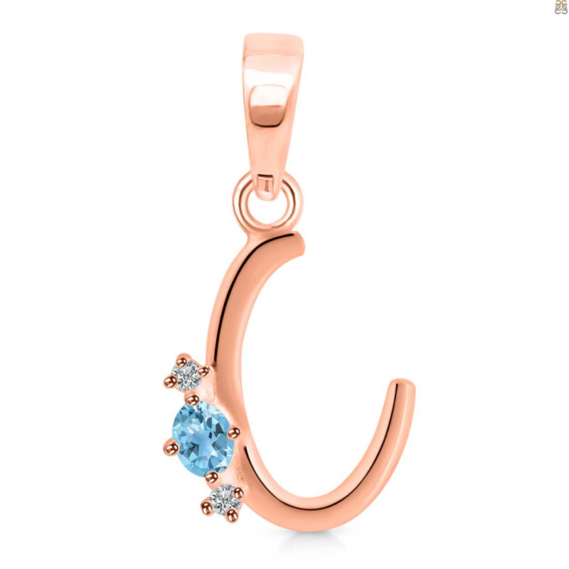 Blue Topaz & White Topaz Alphabet C Pendant BTZ-RDA-3.
