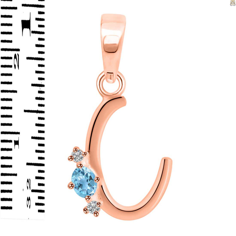 Blue Topaz & White Topaz Alphabet C Pendant BTZ-RDA-3.