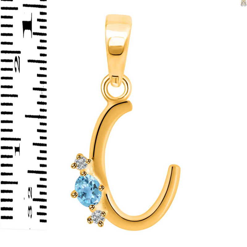 Blue Topaz & White Topaz Alphabet C Pendant BTZ-RDA-3.