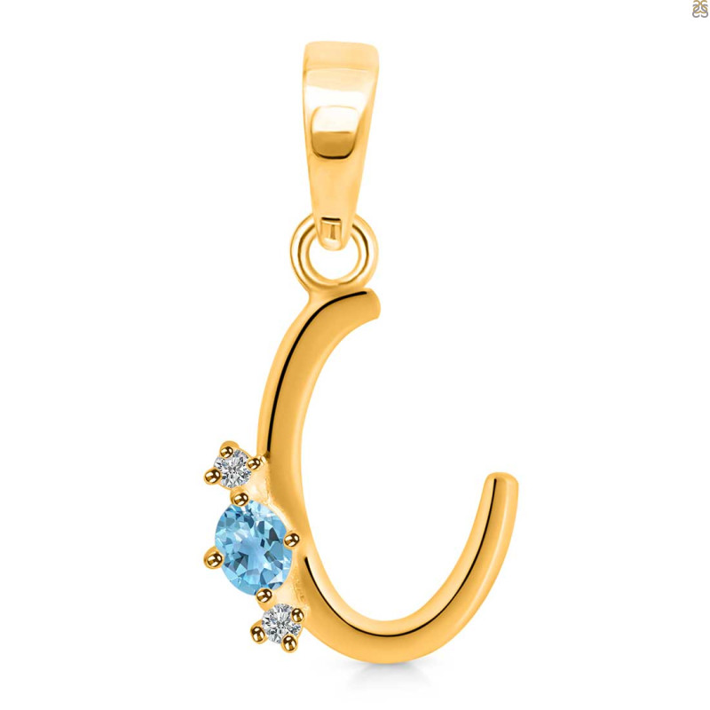 Blue Topaz & White Topaz Alphabet C Pendant BTZ-RDA-3.