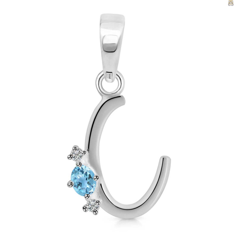 Blue Topaz & White Topaz Alphabet C Pendant BTZ-RDA-3.