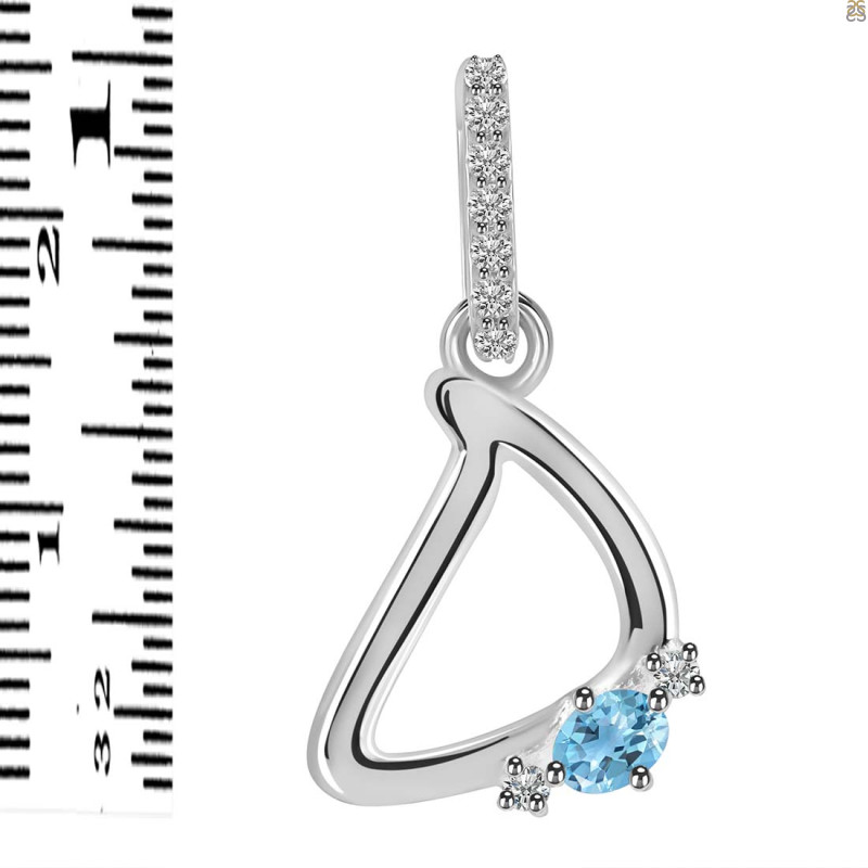 Blue Topaz & White Topaz Alphabet D Pendant BTZ-RDA-30.