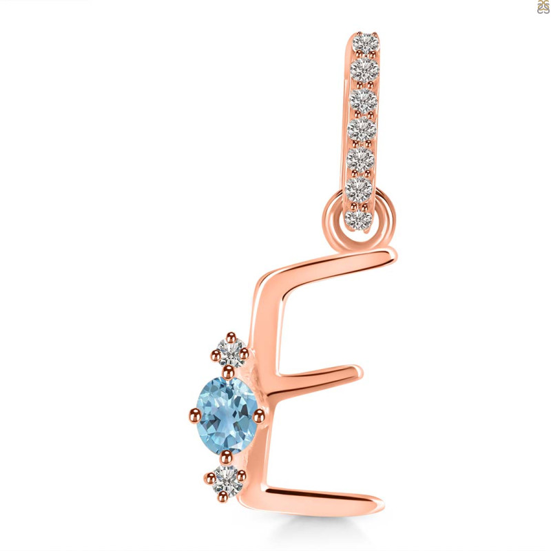 Blue Topaz & White Topaz Alphabet E Pendant BTZ-RDA-31.