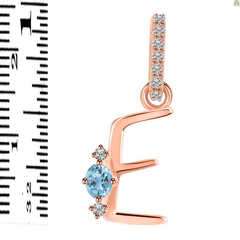 Blue Topaz & White Topaz Alphabet E Pendant BTZ-RDA-31.
