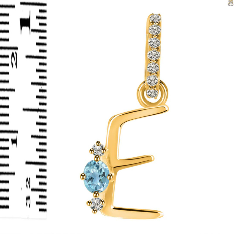 Blue Topaz & White Topaz Alphabet E Pendant BTZ-RDA-31.
