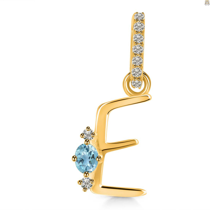 Blue Topaz & White Topaz Alphabet E Pendant BTZ-RDA-31.